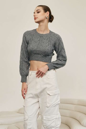 Knot Backless Long Sleeve Knit Crop Top