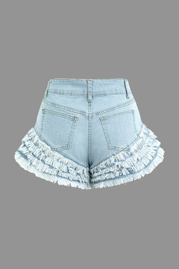 Fringe Hem Denim Shorts