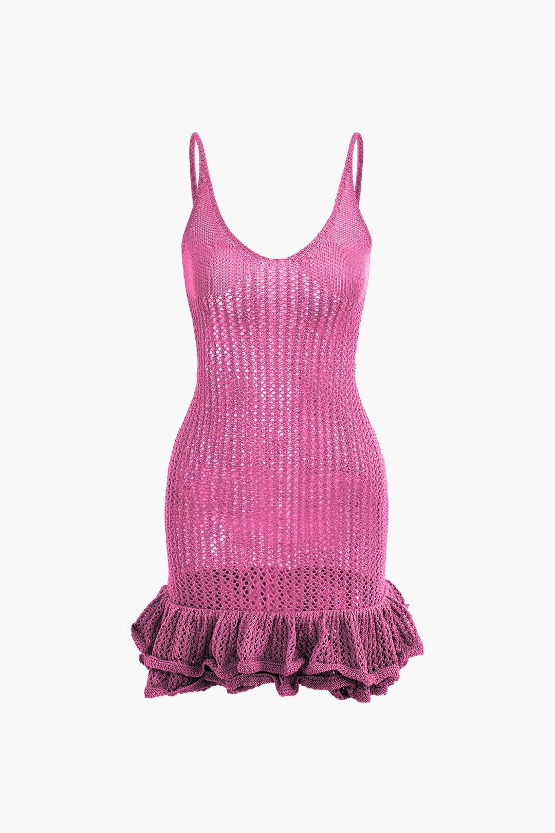 Open Knit Ruffle Hem Cami Mini Dress