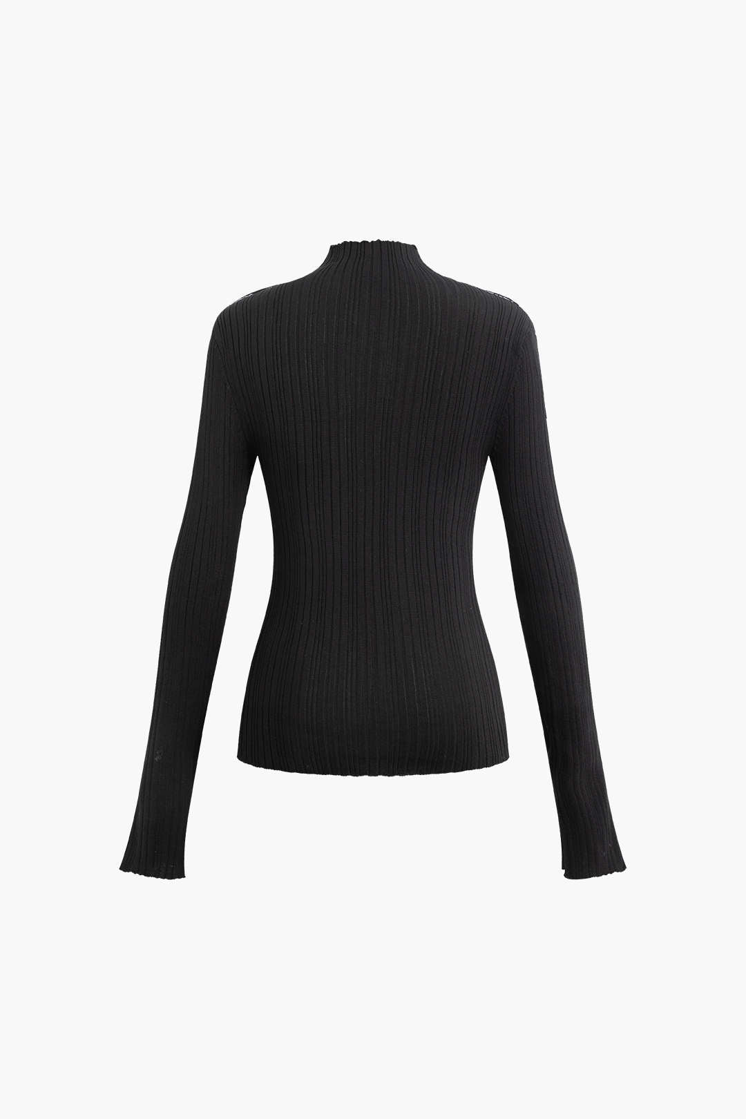 Contrast Line Mock Neck Long Sleeve Knit Top