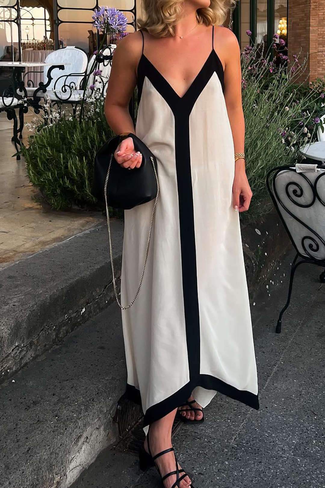 Contrast Trim V-neck Slip Maxi Dress