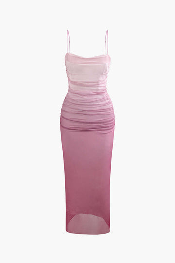 Mesh Ruched Cami Maxi Dress