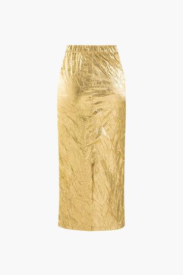 Metallic Textured Midi Skirt