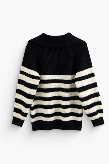 Stripe Half Zipper Lapel Sweater