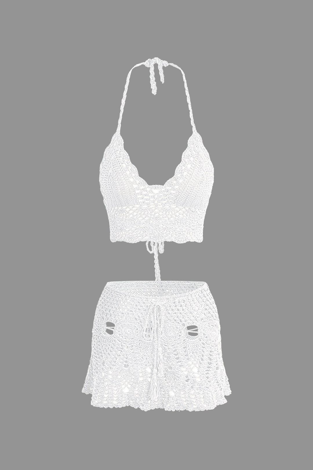 Crochet Halter Knit Cami Top And Mini Skirt Set