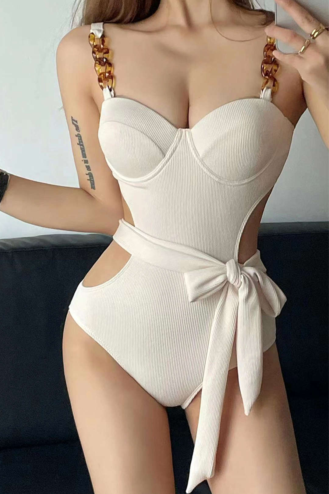 Textured Cut-Out Knot Tummy Control One-Piece Swimsuit