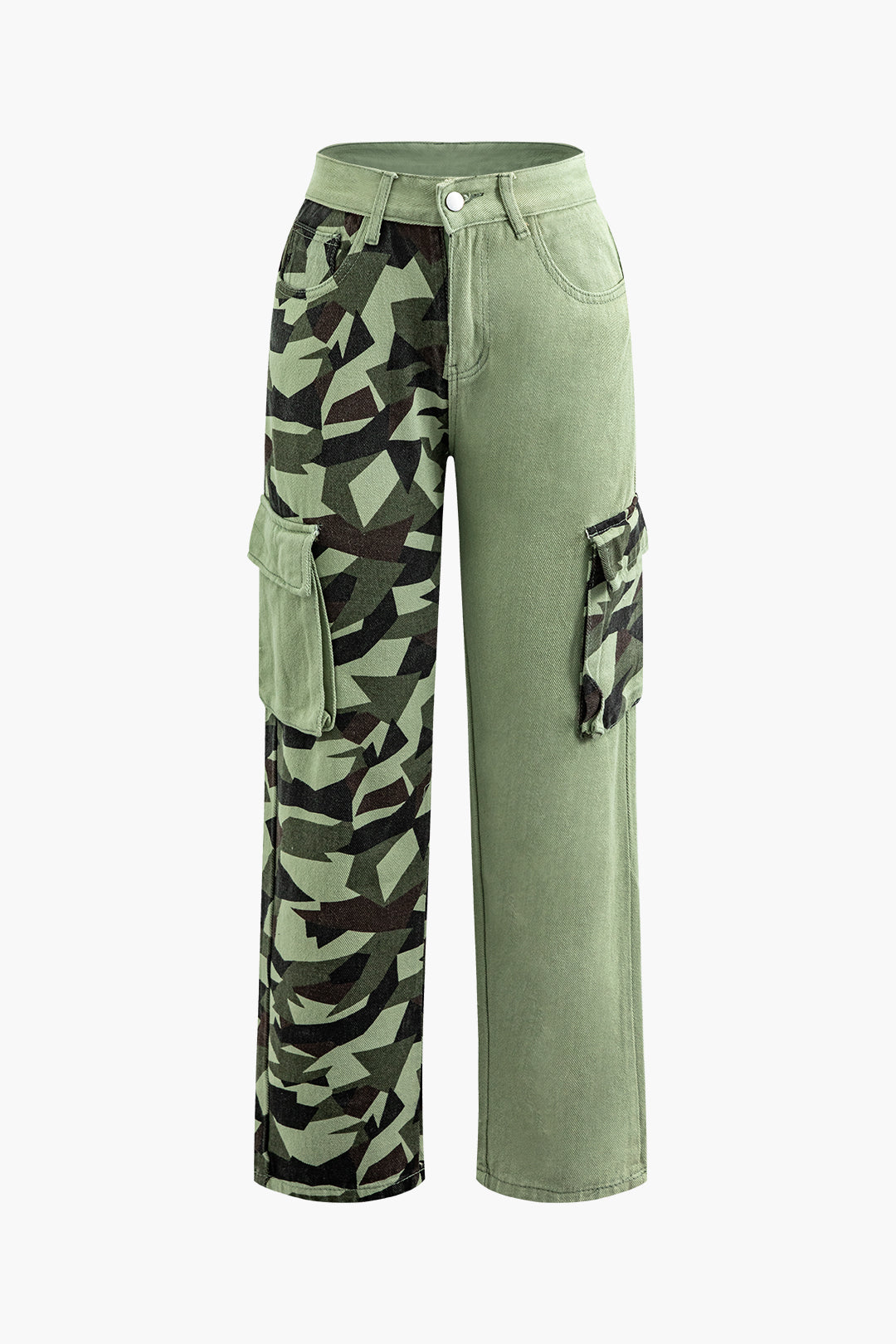 Camo Contrast Flap Pocket Straight Leg Jeans