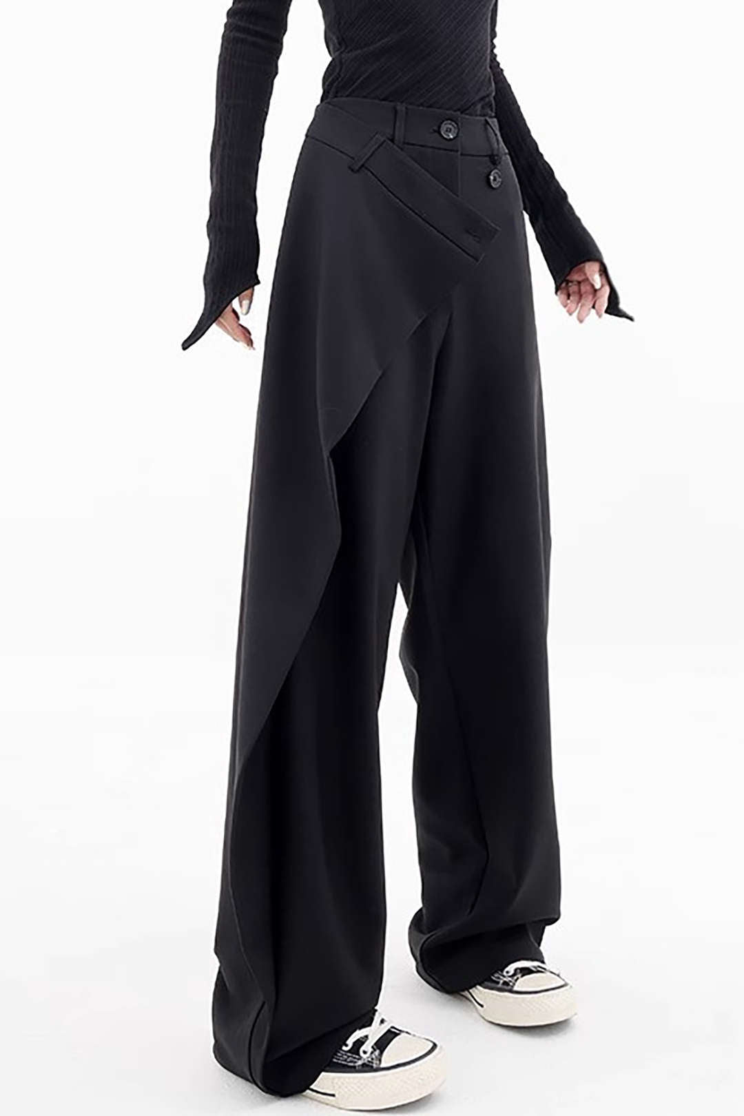 Draped Wrap Straight Leg Suit Pants