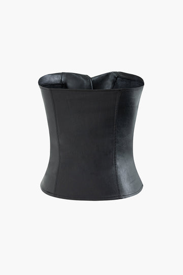 Faux Leather Foldover Zipper Tube Top