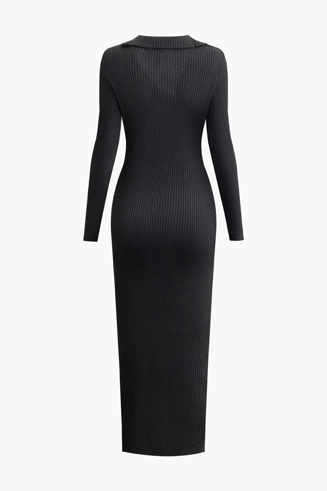 Asymmetric Rib Knit Button Long Sleeve Midi Dress