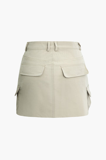 Solid Flap Pocket Cargo Mini Skirt