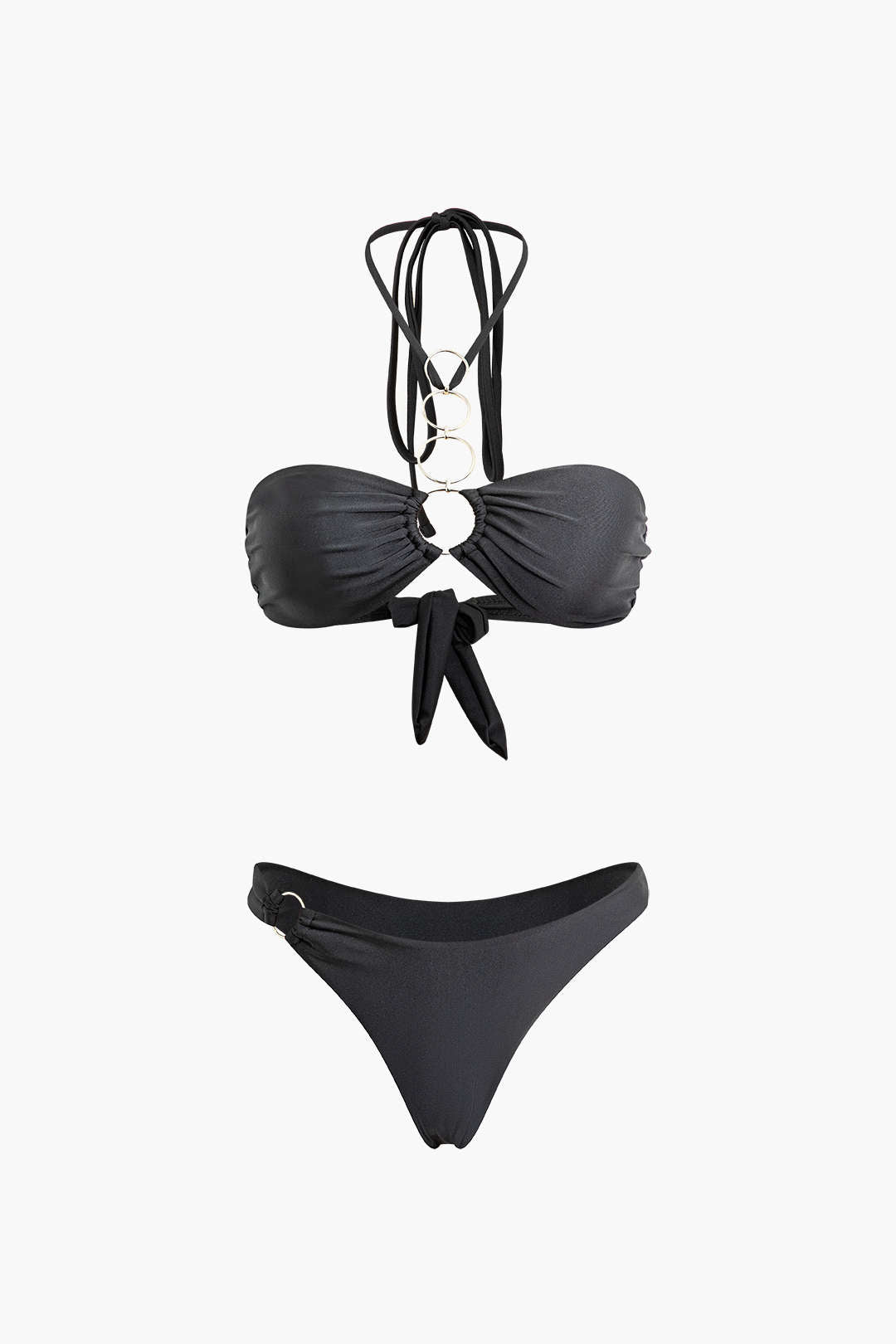 O-ring Detail Halter Tie Bikini Swimsuit