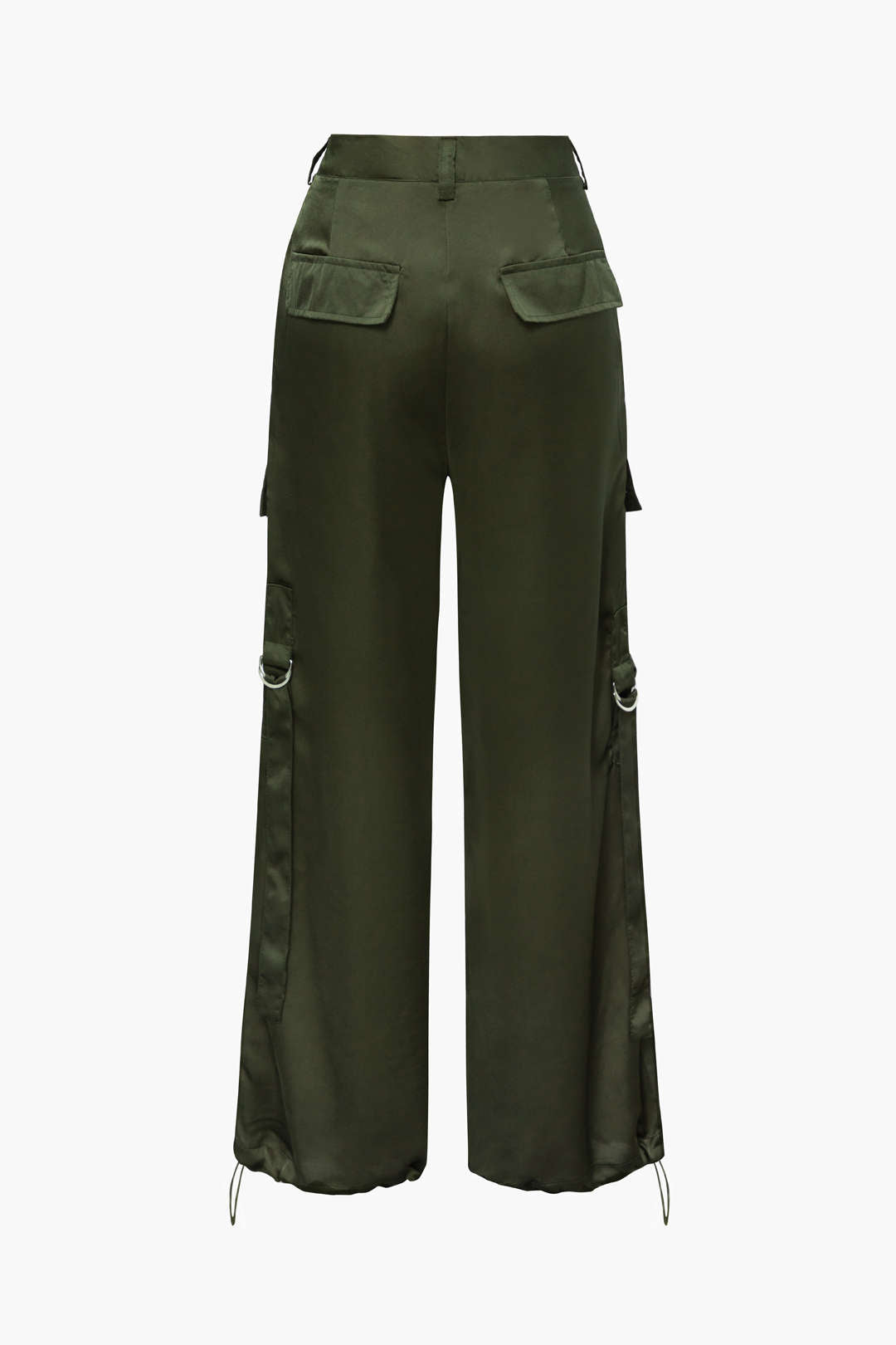 Drawstring Hem Satin Straight Leg Cargo Pants