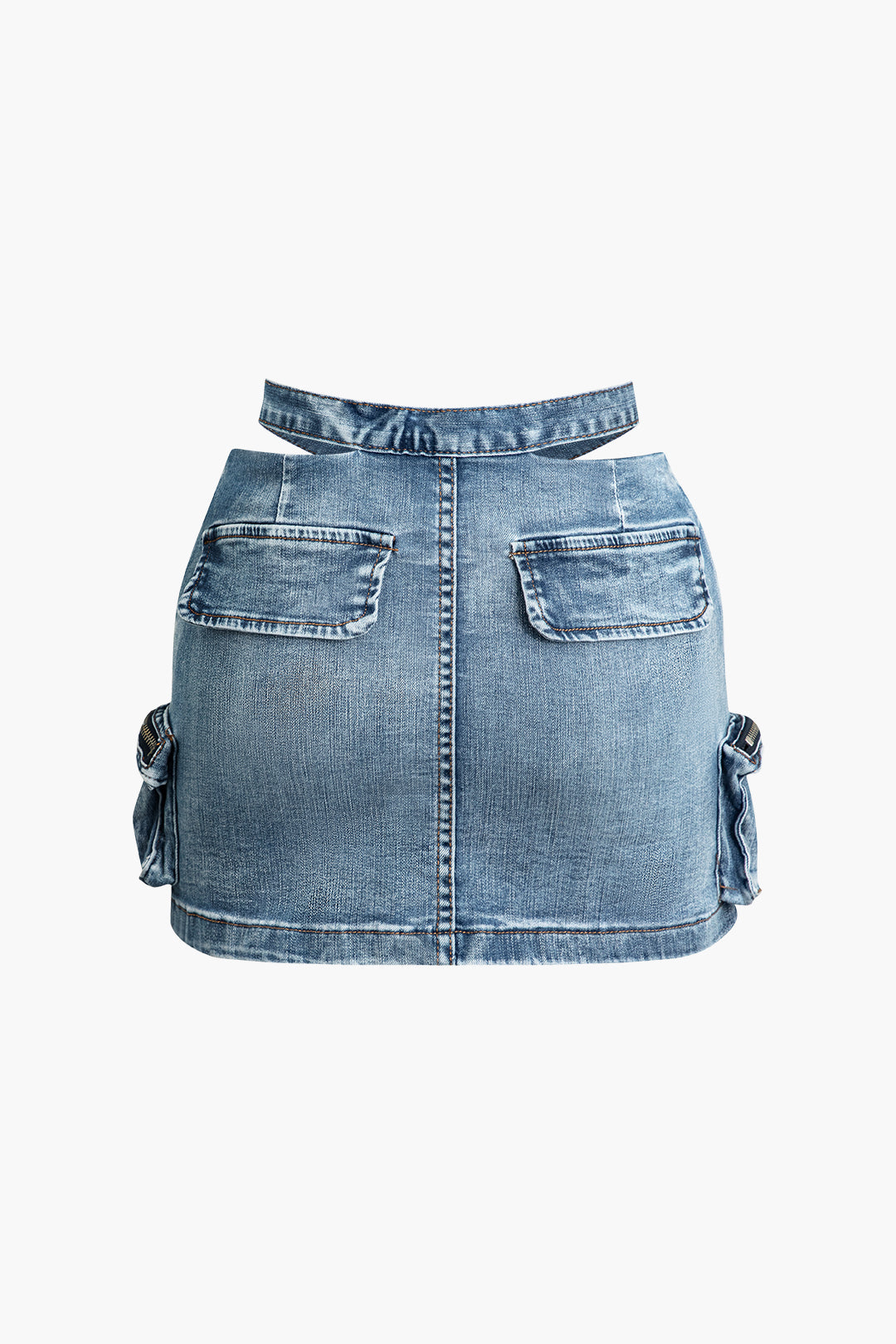 Cross Buckle Belt Denim Mini Skirt