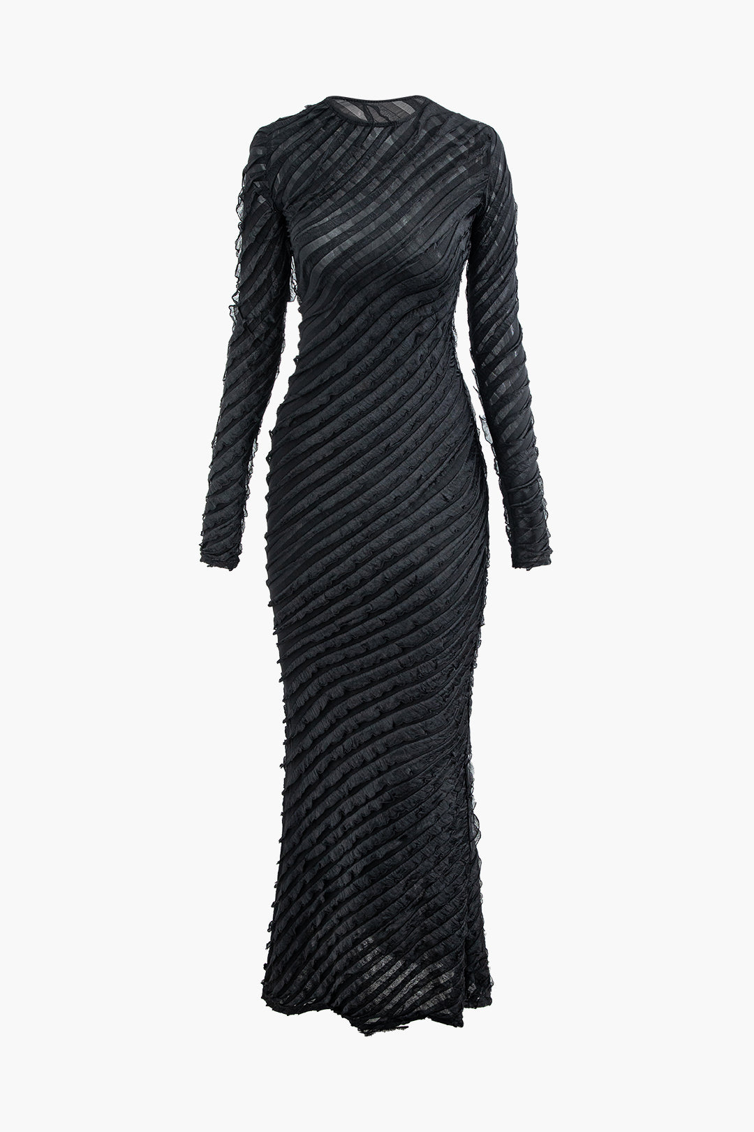 Textured Round Neck Long Sleeve Maxi Dress