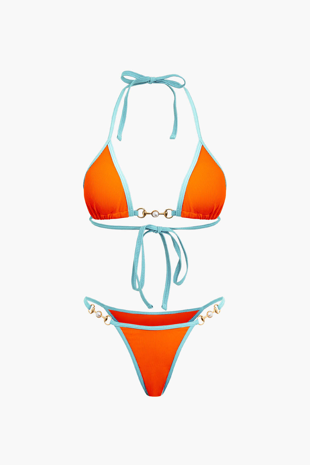 Pearl Detail Halter 2-piece Bikini Set