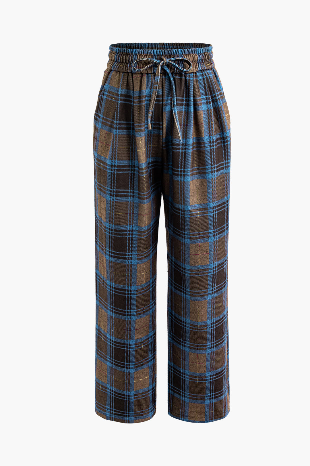 Plaid Drawstring Straight Leg Pants