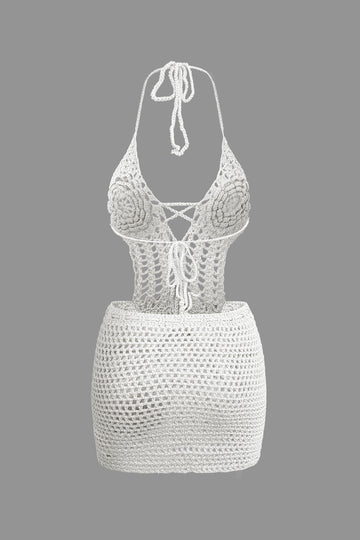 Crochet Halter Backless Mini Dress