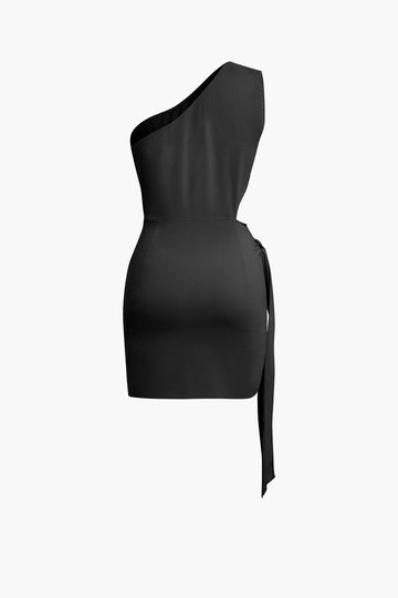 Asymmetrical Cut Out Ruched Tie Mini Dress