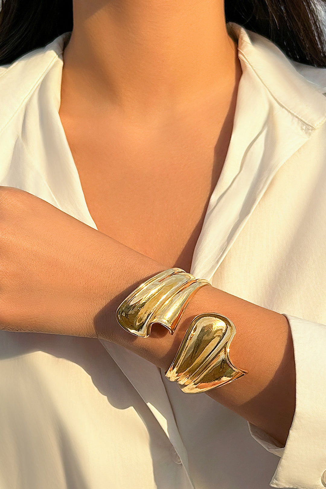 Asymmetrical Pleated Open Bangle