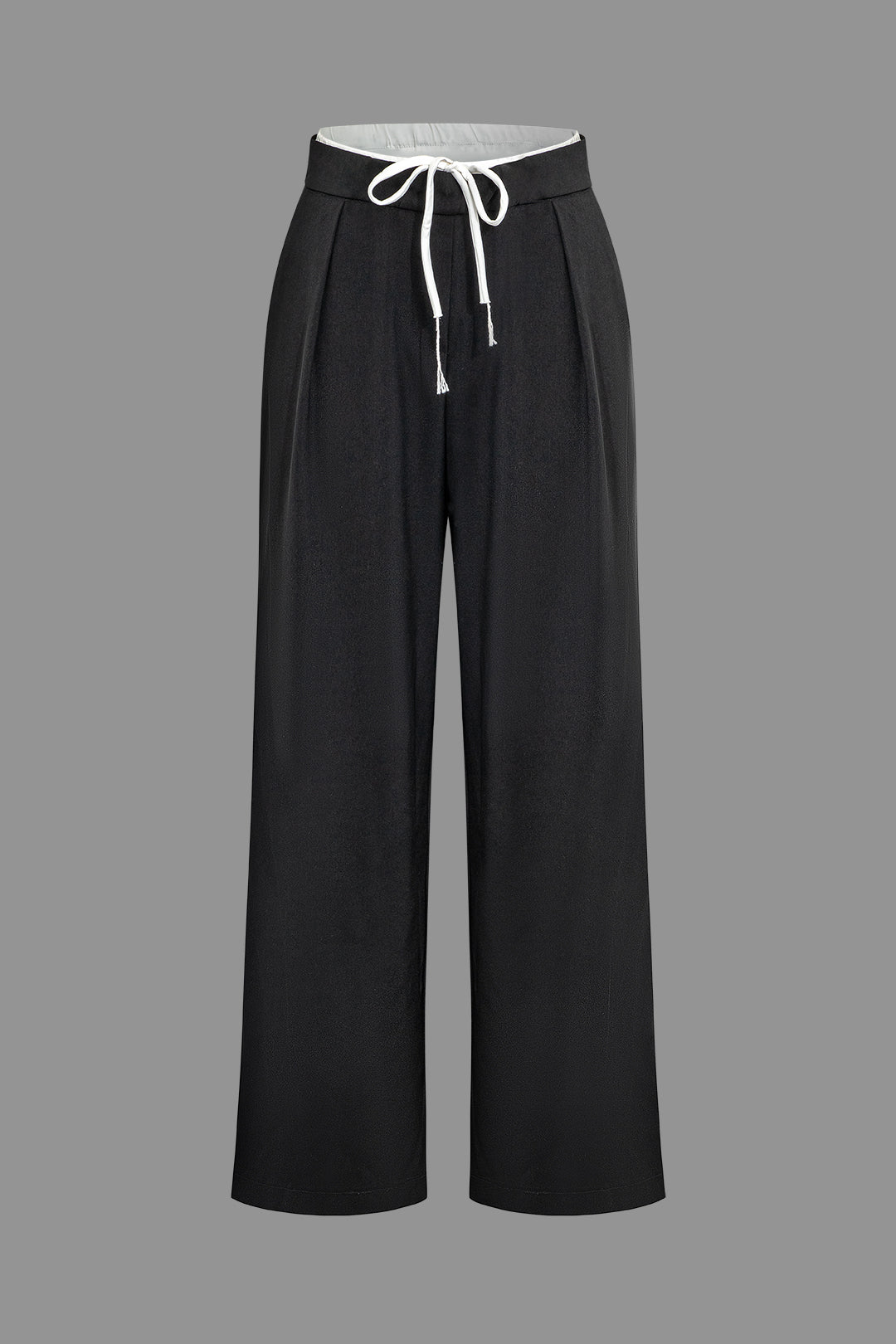 Contrast Drawstring Pleated Straight Leg Pants