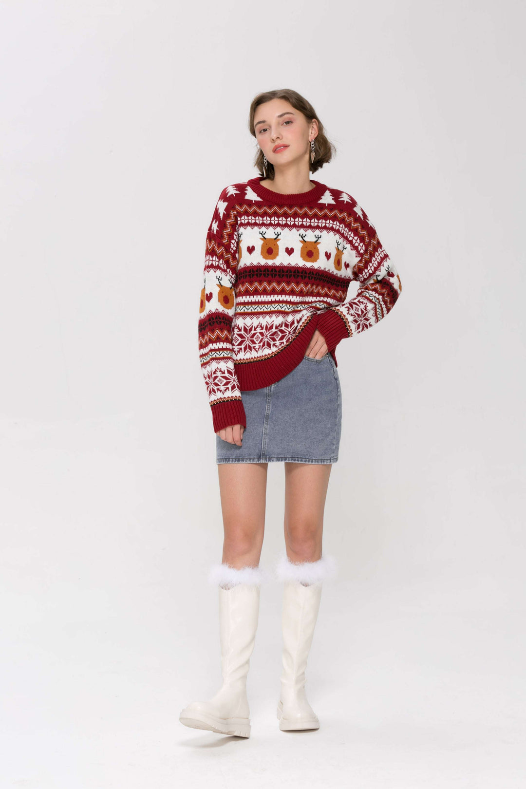 Aztec Fair Isle Reindeer Christmas Sweater