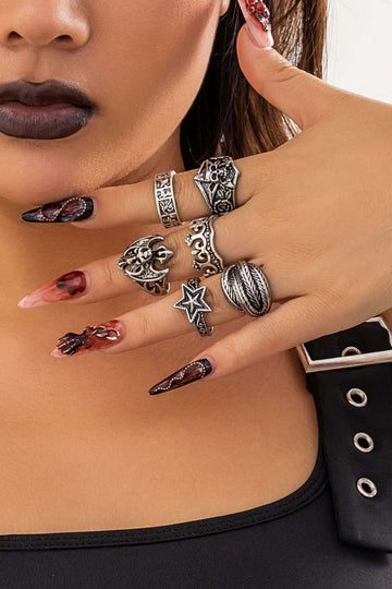 Set Of 6-pcs Punk Engraved Skull Rings