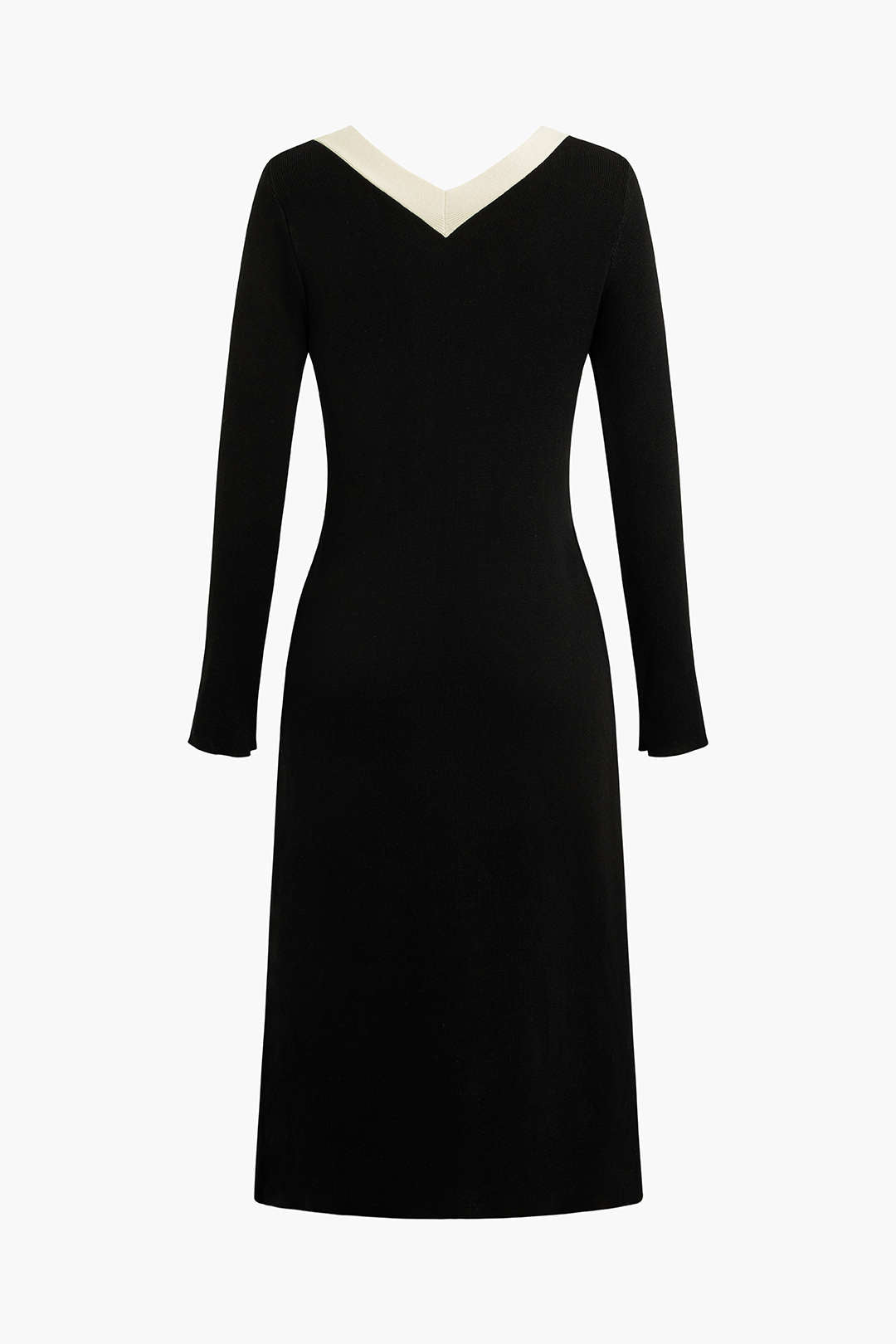 Contrast Trim Slit V-neck Long Sleeve Knit Dress