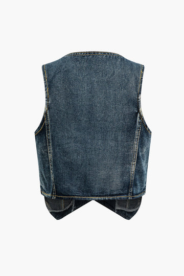 Fake Pocket Denim Vest