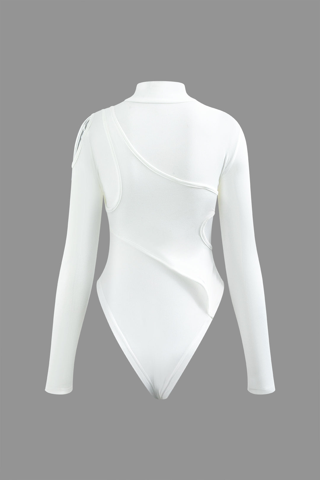 Mock Neck Asymmetric Paneled Cut Out Bodysuit