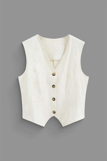 Linen V-neck Waistcoat And Pocket Pants Set