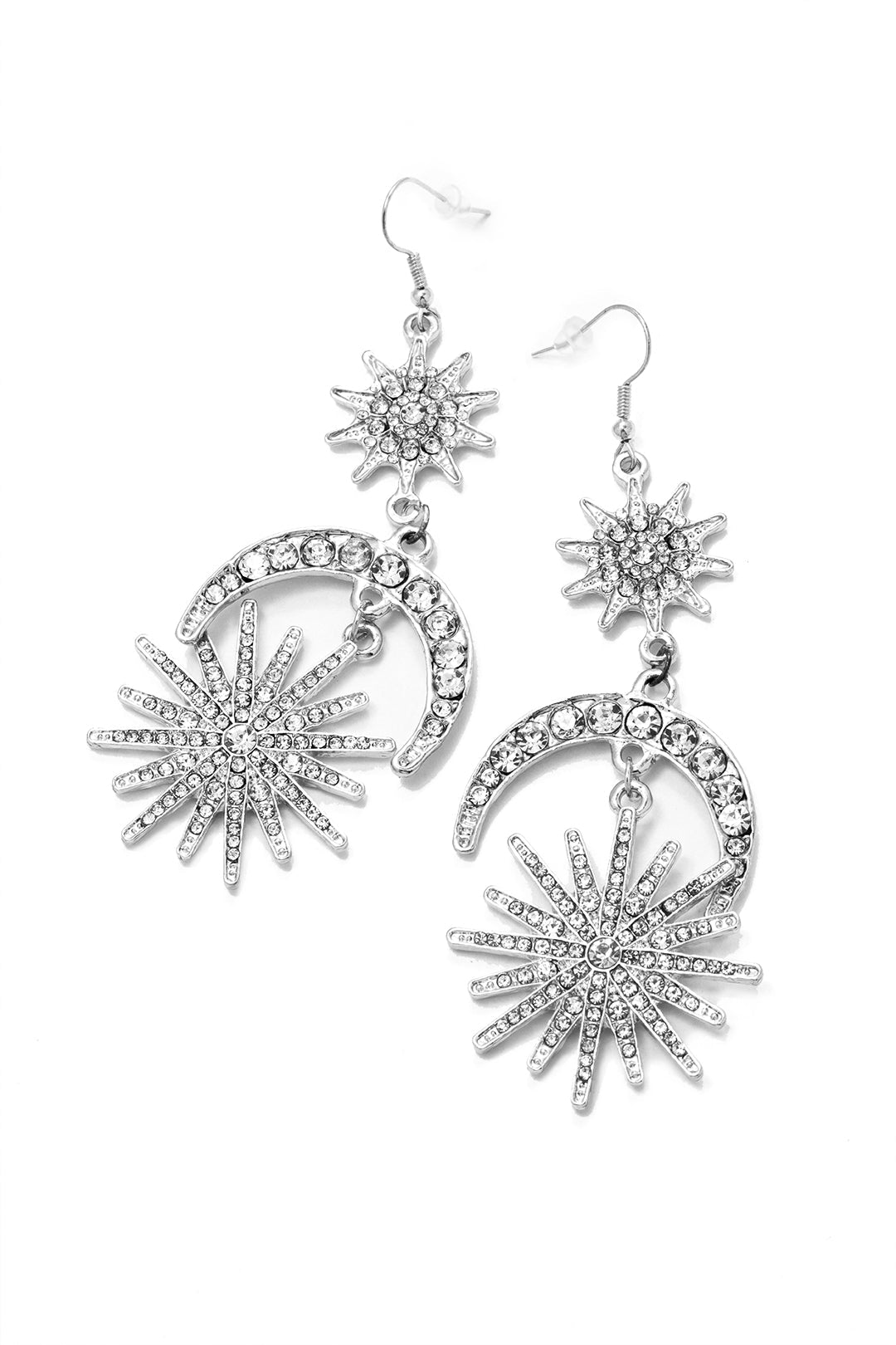 Sun & Moon Rhinestone Decor Drop Earrings