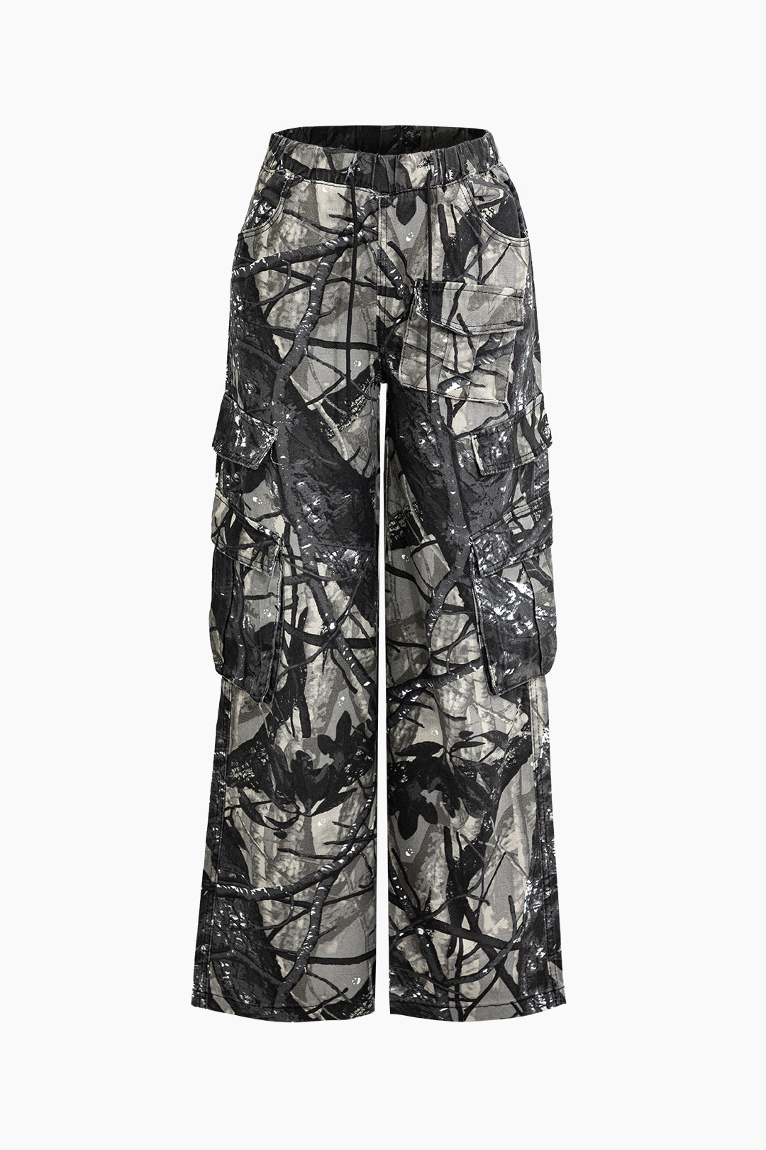 Tree Branch Print Cargo Wide Leg Pants