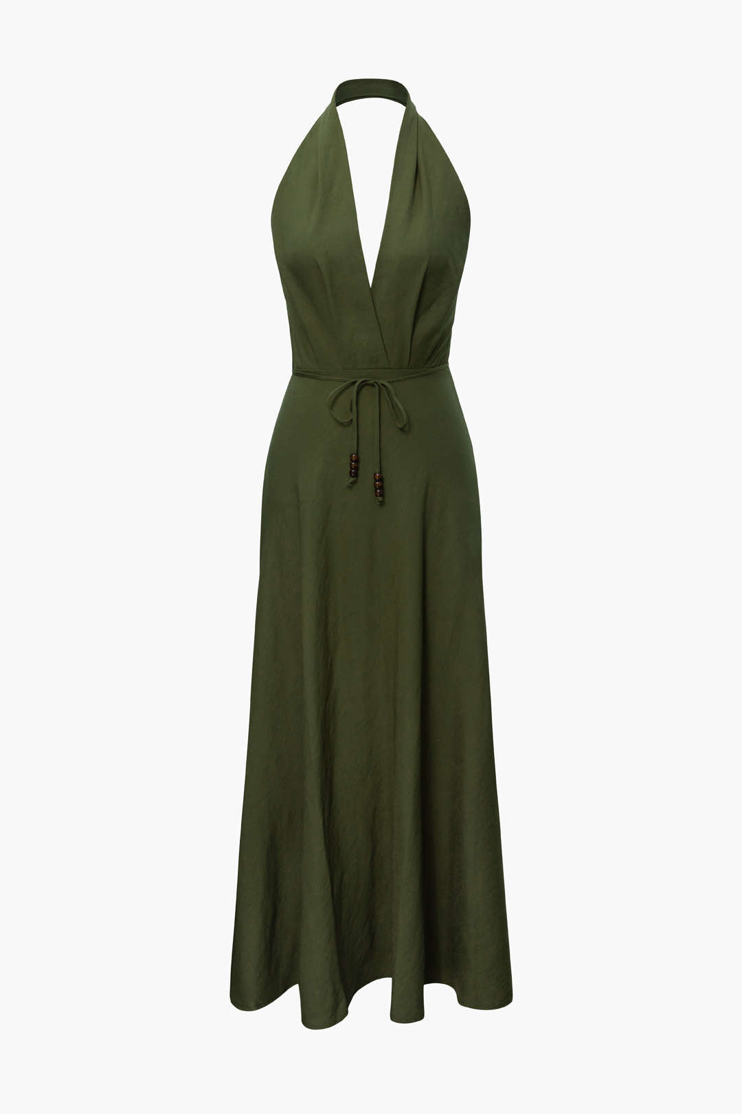 V-neck Tie Waist Halter Maxi Dress