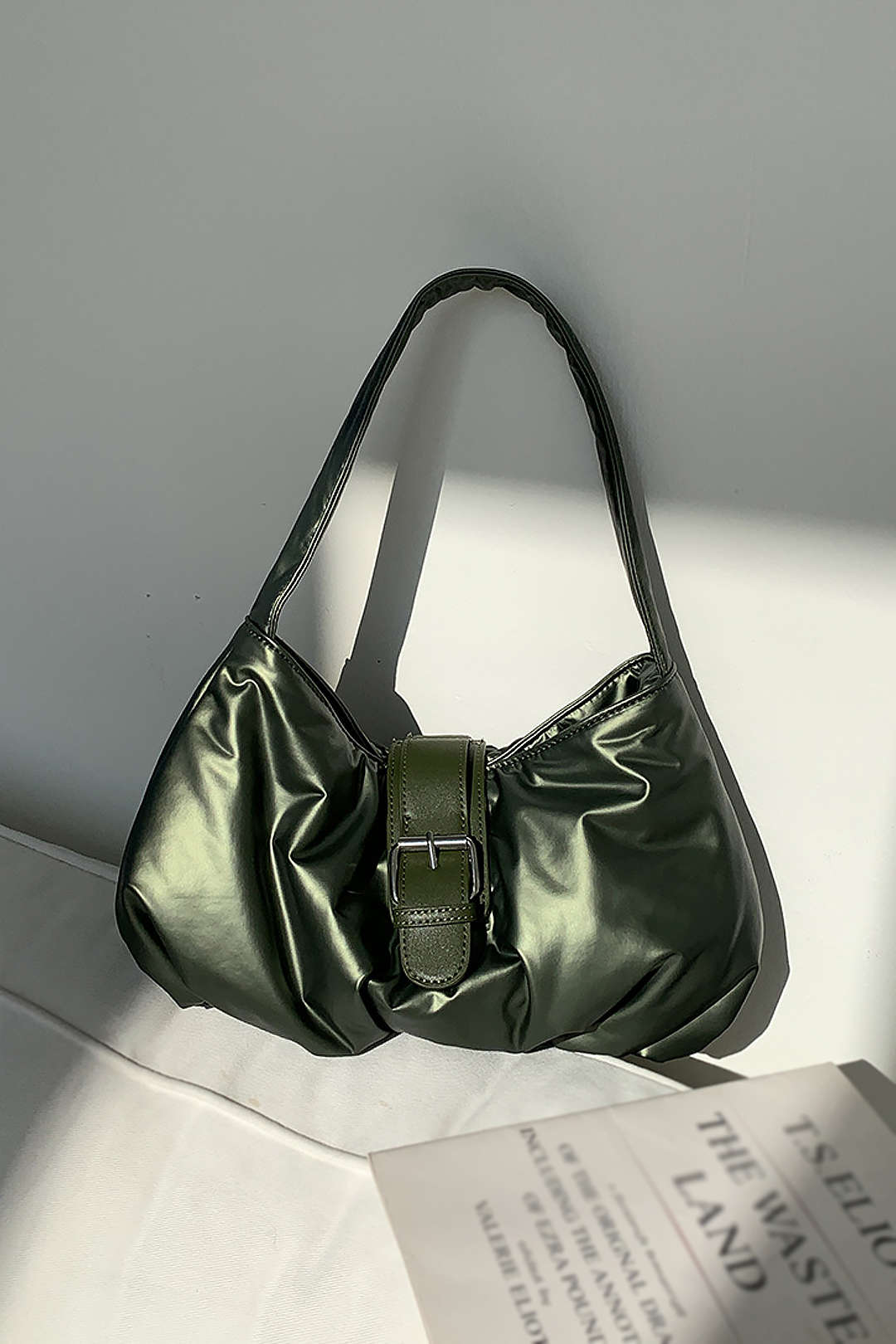 Buckle Ruched Shoulder Bag