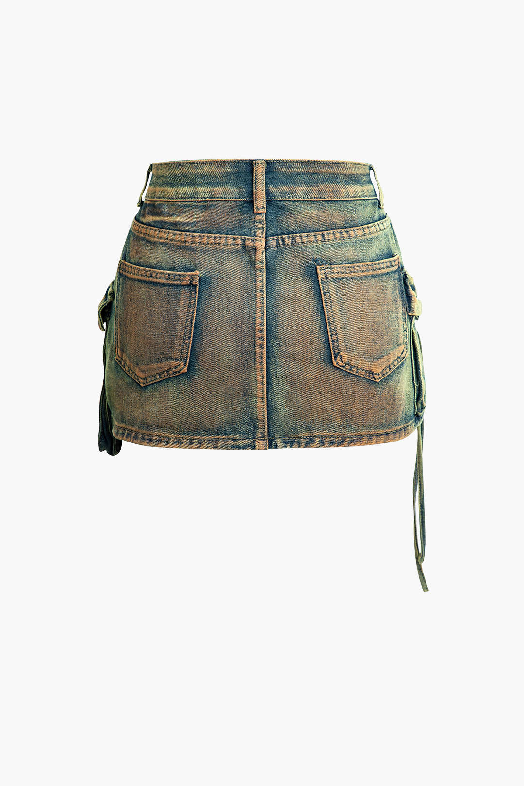 Distressed Flap Pocket Denim Mini Skirt