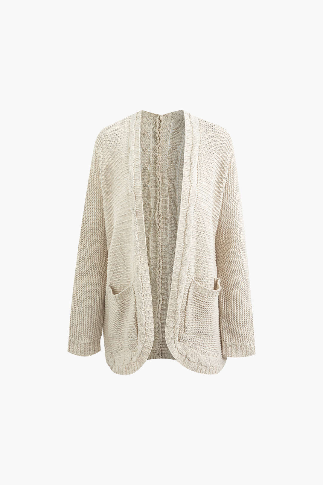 Cable Knit Open Front Patch Pocket Cardigan