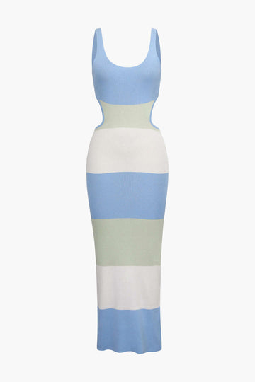 Multicolored Stripe Knitted Backless Maxi Dress