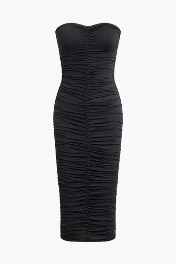 Strapless Ruched Midi Dress