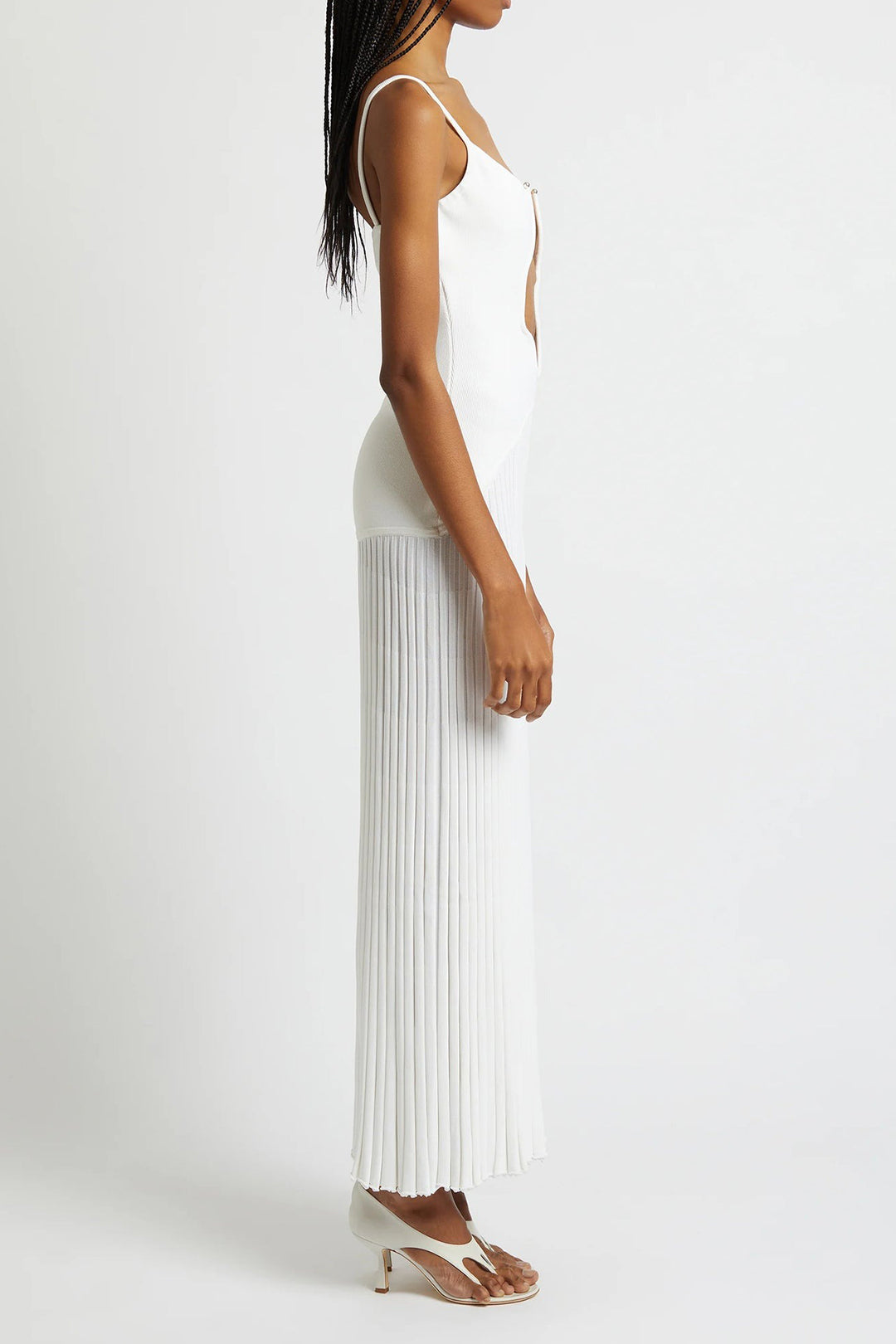 Pearl Detail V-neck Slip Knit Maxi Dress