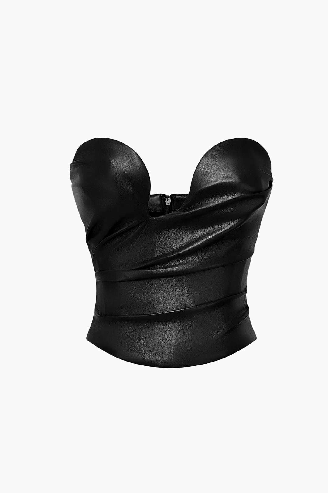 Asymmetrical Faux Leather Ruched Tube Top