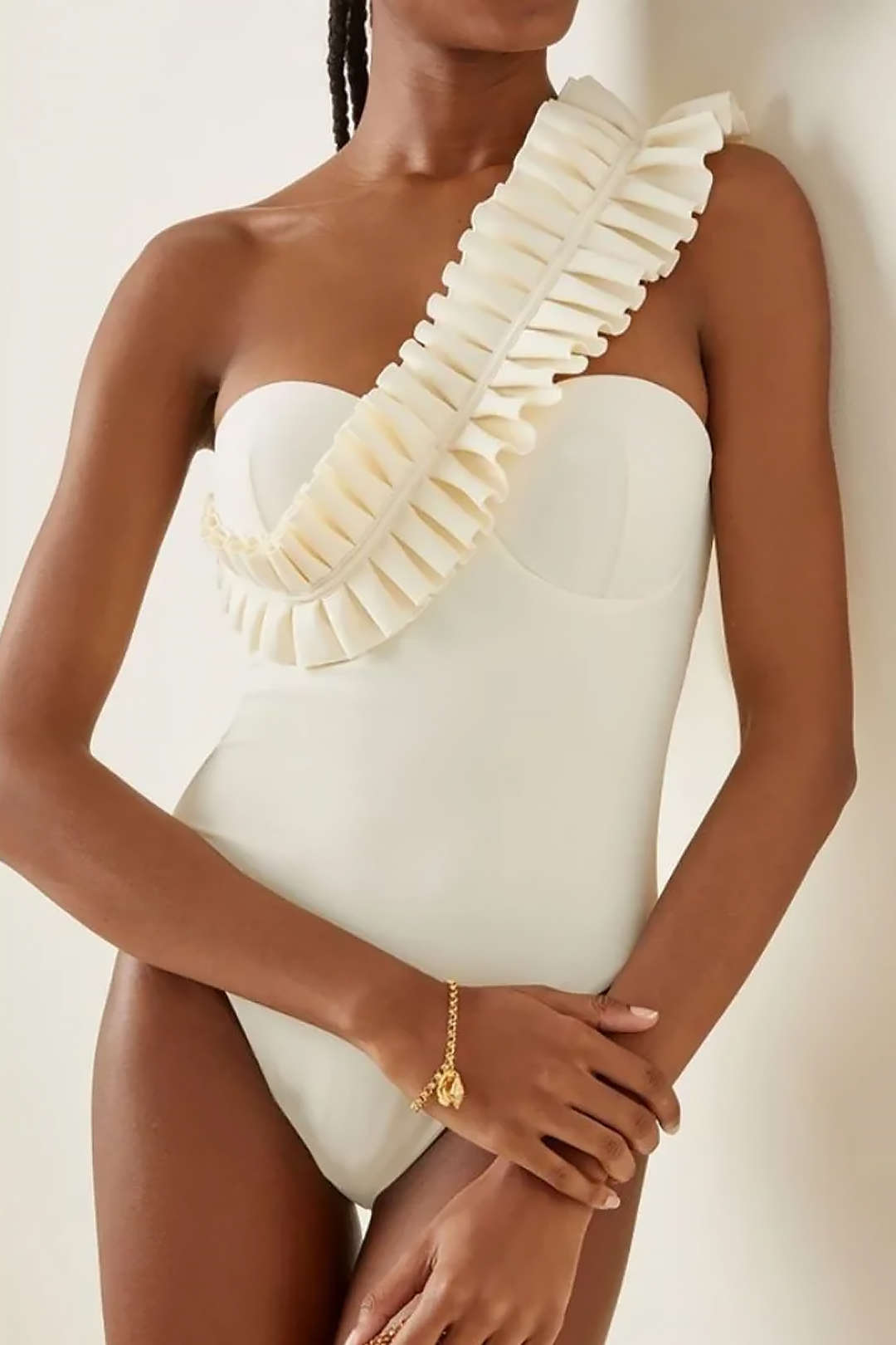 Ruffle One Shoulder Bustier One-Piece Swimsuit