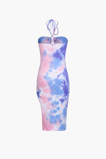 Blue Tie Dye Halter Neck Midi Dress