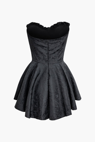 Jacquard Ruffle Strapless Mini Dress With Lace Glove