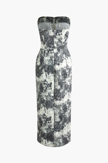 Tie Dye Cargo Strapless Midi Dress