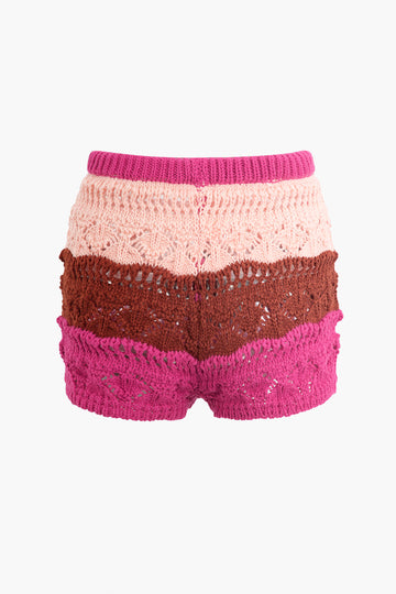 Contrast Crochet Knit Shorts