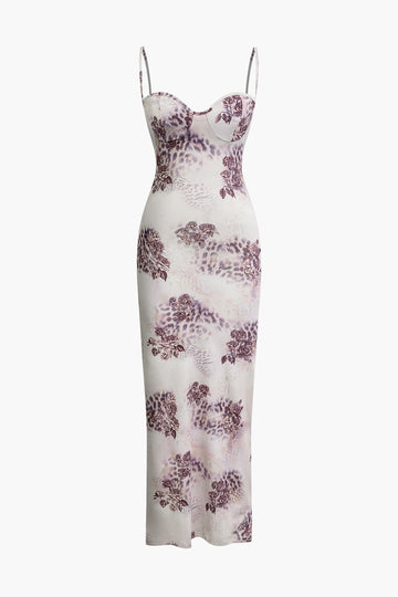 Floral Print Bodycon Slip Maxi Dress