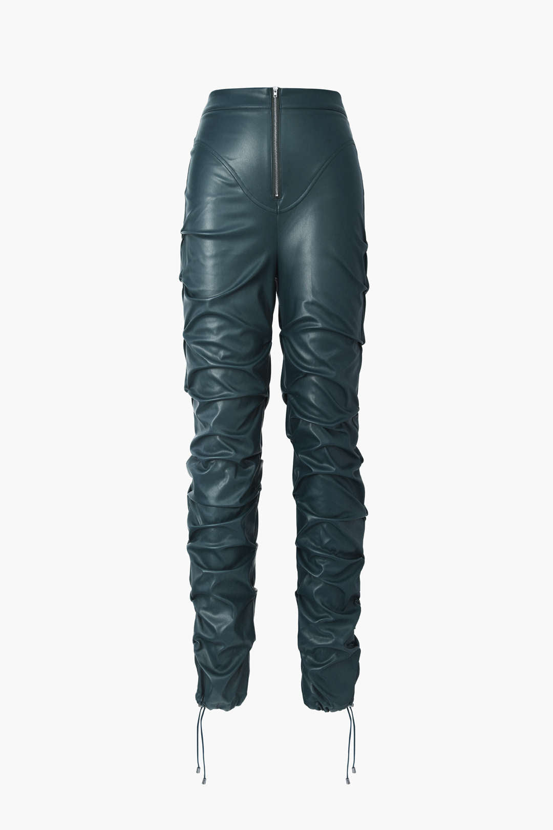 Pu Faux Leather High Waisted Gathered Skinny Leg Pants