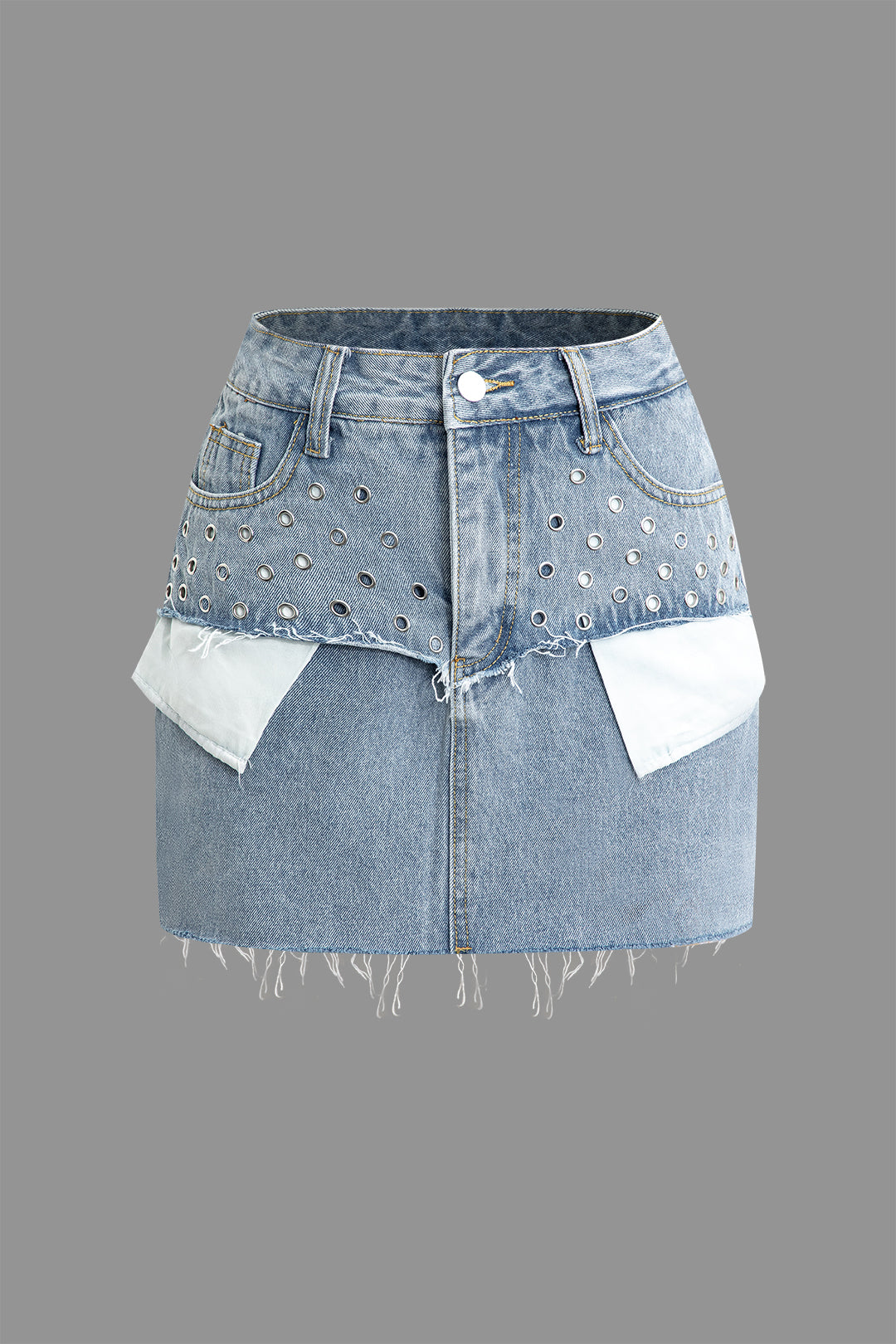 Frayed Hem Hollow Out Denim Mini Skirt