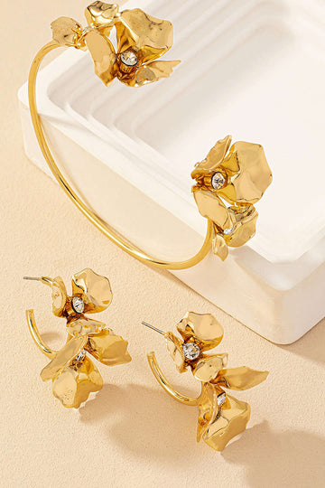 Metal Petal Earrings And Open Bangle